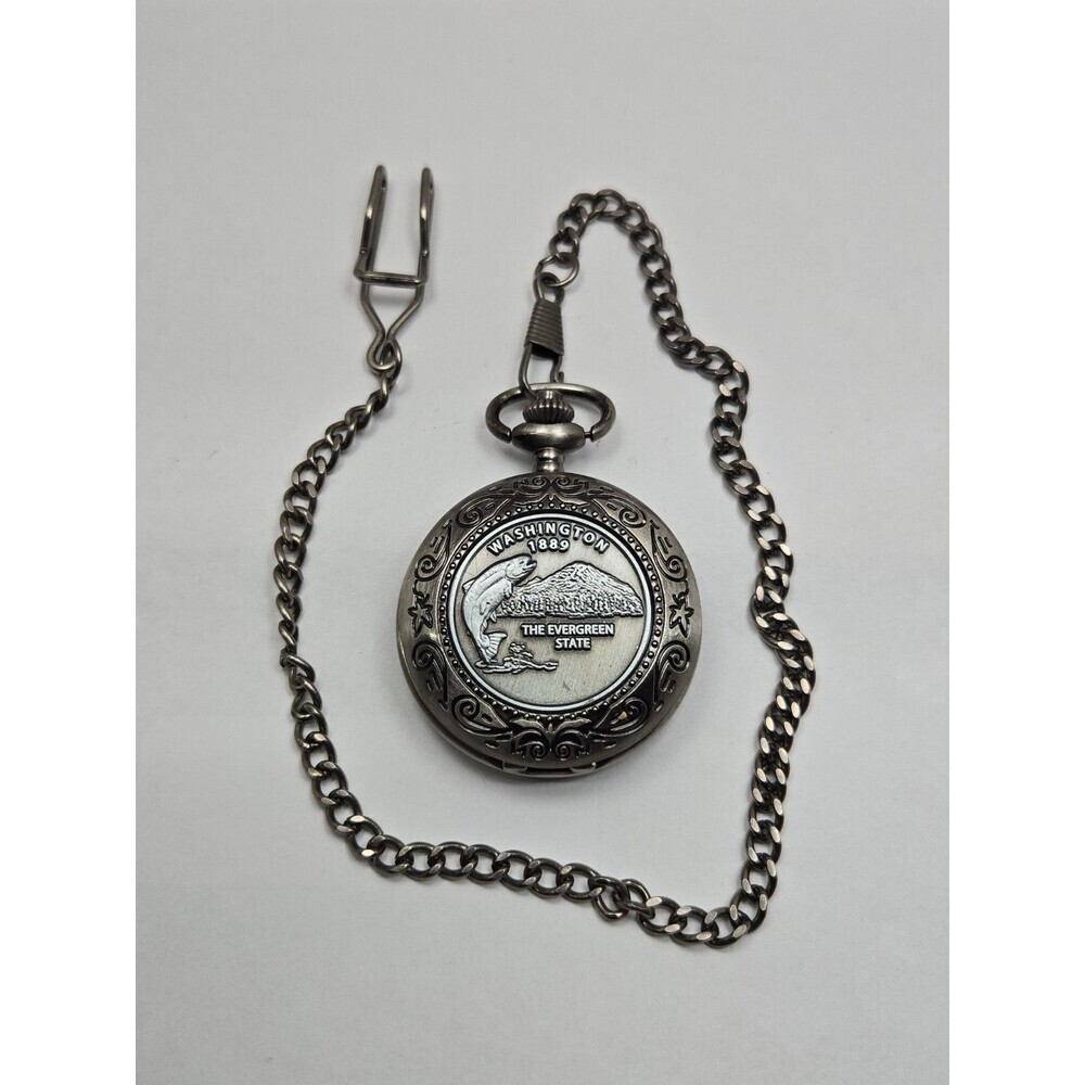 Vintage Collection Washington State Pocket Watch Quartz Chain Hunter New Battery